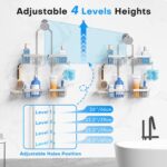 Aluminum Alloy Hanging Shower Caddy for Handheld Shower Heads,Rustproof Hose Shower Organizer 4 Levels Height Adjustable Shower Rack with Hooks,Razor Holder,Soap Holder - Image 4