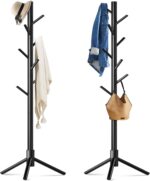 2 Pack Coat Rack, Solid Wood Coat Rack Freestanding with 8 Hooks & 3 Adjustable Heights, Simple Assembly Coat Tree for Hats, Bags, Wooden Coat Hanger Stand for Bedroom, Entryway, Office - Image 2