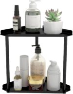 2 Tier Bathroom Counter Organizer, Vanity Organizer Corner Shelf, Skincare, Makeup Countertop Organizers, Kitchen, Bathroom Counter Storage, Black - Image 2