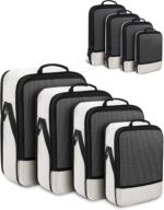 4 PCS Set Compression Packing Cubes for Travel, Lightweight Packaging Organizer Bags for Carry On Space Saving, Travel Essentials Cubes for Suitcase Backpack, Beige - Image 2