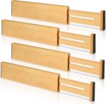 4 Pack Bamboo Drawer Dividers, Adjustable Length from 12 Inch to 17 Inch, Expandable Kitchen Drawer Organizer, Drawer Organization Separators for Clothes, Kitchen, Bedroom, Dresser, Office (Beige) - Image 2