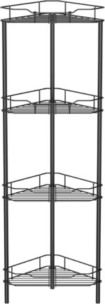 4 Tier Floor Standing Corner Shower Caddy Organizer Shelf with Hooks, Bathroom Shelves Stand Rack, Black - Image 2