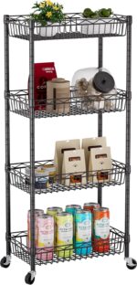 4 Tier Shelf Wire Shelving Unit Adjustable Storage Shelves Big Basket Rack Standing Units for Kitchen Closet Laundry Bathroom Organizers Metal Pantry Mesh 10" D x 16" W x 55" H Black - Image 2