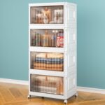 4 Tier Storage Bins with Lids, 23QT Stackable Closet Organizers and Storage with Wheels, Collapsible Storage Boxes, Foldable Plastic Storage Containers for Home,Office, Dorm Room-White - Image 2
