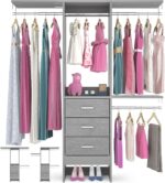 4FT Small Closet System with 3 Fabric Drawers, 48'' Closet Organizer System With 3 Adjustable Shelves, Flexible Built-In Clothes Garment Rack for Small Space, 48" L x 13" W x 71" H, Grey - Image 2