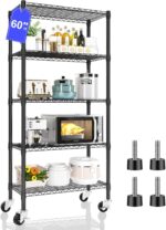 5 Tier Shelving Unit Wire Rack, Heavy Duty Adjustable Shelf Rolling Storage Shelves with Wheels, 14" D x 30" W x 60" H 750 lbs Capacity Kitchen Garage Pantry Shelves for Small Spaces - Image 2