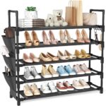 5 Tier Shoe Rack, Shoe Organizer Storage for 20-25 Pair Boot and Sneaker, Stackable Free Standing Shoe Shelf with Hooks and Side Pocket, Space Saving Shoes Rack for Closet, Entryway - Image 2
