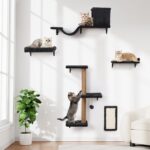 5-in-1 Cat Wall Shelves, Multi-Level Cat Climbing Furniture, Perch & Lounge for Indoor Cats, Space-Saving Wall Mounted Cat Shelves for Play & Rest (Natural Wood) - Gray - Image 2