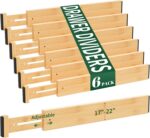 6 Pack Bamboo Drawer Dividers 2.6" High,17-22" Adjustable Spring Loaded Clothes Drawer Organizers for Kitchen, Dresser, Bathroom, Bedroom and Office - Image 2