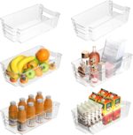 6 Pack Clear Refrigerator Storage Bins, Stackable Plastic Fridge Organizer Kitchen Pantry Storage Bins with Handles for Snacks, Freezer, Kitchen Cupboard, and Cabinet Organization - Image 2