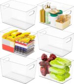 6 Pack Plastic Clear Bins for Organizing- With Handle -11″ Large Pantry Organizer Bins for Shelves Snack,Food or Cleaning Supplies,Fridge Organizers and Storage,Acrylic Kitchen Storage Containers - Image 2