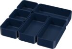 6 Pcs Stackable Drawer Organizer Set Desk Drawer Dividers, Bathroom Vanity Cosmetic Makeup Trays , Multipurpose Plastic Storage Bins for Jewelries, Kitchen Gadgets and Office Accessories, Blue - Image 2
