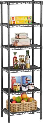 6 Tier Shelf Adjustable Storage Mesh Gaps Metal Utility Shelves Wire Shelving Unit Organizer Rack for Home Kitchen Office Bathroom Pantry Room10 D x 16" W x 60" H Black - Image 2