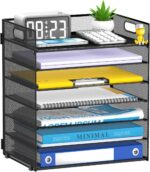 7-Tier Paper Organizer for Desk, Letter Tray with Handle Mesh Desk File Organizer, Workspace Organizers, Paper Sorter Organizer for Office Home School (Black) - Image 2