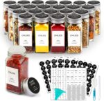 AISIPRIN 24 Pcs Glass Spice Jars with Labels, 4oz Small Empty Square Seasoning Containers Bottles - Shaker Lids, Funnel, Brush,469 Labels and Marker Included - Image 2