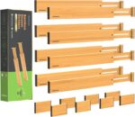 ANTOWIN Bamboo Drawer Dividers Organizers 16pcs, Expandable Drawer Separators Splitter, 17-22 inches Long Adjustable Spring-loaded Organizer for Large Utensil, Clothes, Tools Drawers (8+8) - Image 2