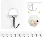 Adhesive Hooks for Hanging Heavy Duty Wall Hooks Self Adhesive Towel Coat Hooks Waterproof Transparent Hook for Bathroom Shower Kitchen Keys Door Outdoor Home Improvement Utility Hook 12 Pack - Image 2