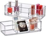 Amazing Abby - Glamour - 2-Pack Acrylic 3-Compartment Makeup Organizer, Transparent Plastic Lipstick Holder, Perfect Bathroom Vanity Storage Solution for Lipsticks, Nail Polishes, and More - Image 2