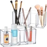 Amazing Abby - Glamour - 2-Pack Acrylic 4-Compartment Makeup Organizer, Transparent Plastic Makeup Brush Holder, Perfect Bathroom Vanity Storage Solution for Makeup Brushes, Eyebrow Pencils, and More - Image 2