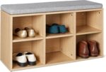 Amazon Basics Shoe Storage Bench with Cushion, Shoe Rack 6 Cubbies, Adjustable Shelves, Oak Finish - Image 2