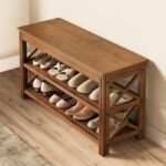 Bamworld Shoe Rack Bench with Storage 3 Tier Bamboo Shoe Bench Entryway Rustic Solid Wood Entryway Bench (X-Brown,31.5") - Image 2
