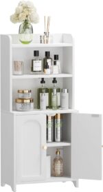 Bathroom Cabinet with 2 Doors, Small Freestanding Storage Cabinet with Adjustable Shelf, Slim Bathroom Organizers, Floor Cabinet for Small Spaces, Bathroom, 7.9" D x 14.7" W x 32" H, White - Image 2