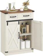 Bathroom Storage Cabinet, Freestanding Bathroom Floor Cabinet with Drawers & Doors, Farmhouse Buffet Cabinets with Adjustable Shelf, for Kitchen, Living Room, Entryway, White Brown SC62414X - Image 2