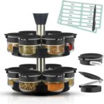 Black Rotating Spice Rack With Jars, Spinning Spice Rack For Countertop - Revolving Tower Organizer for Kitchen Seasonings - Kitchen Carousel Storage, Stainless Steel, 12 Jars - Image 2