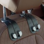 CoBak Purse Hook for Car - Universal Premium Stitched Leather and Aluminum-Magnesium Alloy Double Car Seat Back Storage Hook for Purses, Handbags, Bags (2 Pack),Black - Image 2