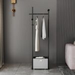 Coat Rack Freestanding with Storage Basket Heavy Duty Clothes Rack Marble Base Modern Coat Stand for Bedroom Living Room Hotel 13.39" D x 19.69" W x 68.9" H (Black) - Image 2