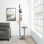Coat Rack Stand, Metal Coat Tree with Bamboo Tray & 6 Hooks, Heavy Duty Marble Base Corner Coat Stand for Bedroom Hallway Entryway Living Room Office 13.78 x 13.78 x 68.11 Inches (Black) - Image 2