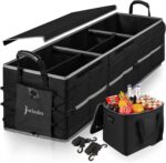 Collapsible Trunk Organizer for Car with Insulated Leak proof Cooler Bag, 3 Compartments SUV Cargo Organizer Removable Dividers, 5 in1 Car Storage Organizer with Foldable Lid,2 Tie-Down Straps(Black) - Image 2