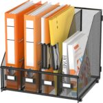 DALTACK Desk Organizers Metal Magazine File Holder with 4 Vertical Compartments Folder Storage Binder Organizer for Office Home School Organization, Black - Image 2