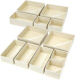 DIMJ Drawer Organizer Clothes, 12 Pack Dresser Organizer, Foldable Closet Organizers and Storage, Fabric Dresser Bins, Drawer Dividers for Nursery, Baby Clothes, Underwears, Sock (Beige) - Image 2