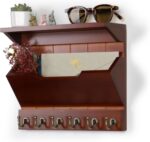 DOPACE Key Holder for Wall, Mail and Key Holder, Mail Organizer Wall Mounted with 6 Key Hooks, Pine Wood Auburn - Image 2
