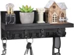 Decorative Key Hanging Rack with 4 Double Hooks – Easy Install Natural Wooden Key and Mail Holder for Wall Mount – Entryway Decor Rack with Shelf (Carbon Black) - Image 2