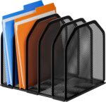 Desk File Organizer, Adjustable 5 Sections Upright Desktop Organizer File Sorter, Sturdy Metal Mesh Vertical Bookshelf File Holder Workspace Accessories for Home,School,Office Classroom,Black - Image 2