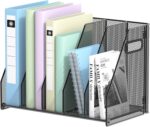 Desk Organizers Metal Desk Magazine File Holder Binder Holder with 5 Vertical Compartments Rack File Organizer for Office Desktop, Home Study, School Classroom (Black) - Image 2