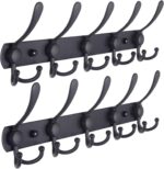 Dseap Coat Rack Wall Mounted - 5 Tri Hooks, Heavy Duty, Stainless Steel, Metal Coat Hook Rail for Coat Hat Towel Purse Robes Mudroom Bathroom Entryway (Black, 2 Packs) - Image 2
