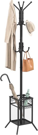 ELYKEN Coat Rack Freestanding, Metal Coat Rack Stand with Umbrella Holder, Modern Coat Tree with 12 Hooks, Floor Standing Corner Hall Tree for Entryway Living Room Bedroom Office, Black - Image 2