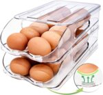 Egg Holder for Fridge, Automatic Steady Rolling Egg Container with Soft Bumpers & Handle for Refrigerator, Stackable Fridge Organizers and Storage with Lid - Image 2