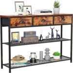 Furologee Entryway Table, 38'' Console Sofa Table with 3 Fabric Drawers, Industrial Entry Way Table with Storage Shelves, Display Shelf for Living Room, Hallway, Entrance, Foyer, Rustic Brown - Image 2