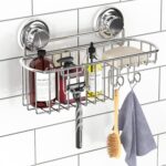 HASKO Suction Cup Shower Caddy Basket for Shampoo, Shower Suction Shelf Organizer, Basket with Soap Holder and Hooks, Stainless Steel Shampoo Holder for Bathroom Storage (Chrome) - Image 2