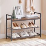 HOOBRO Shoe Bench, 3-Tier Shoe Rack Entryway Bench, 29.5" L Shoe Storage Bench with Metal Handles, Industrial Shoe Organizer for Hallway, Space Saving, Mesh Shelves, Rustic Brown and Black BF32HX01 - Image 2