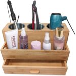 Hair Tool Organizer- Bamboo, Blow Dryer Holder, Bathroom Countertop, Vanity Caddy Storage Stand for Accessories, Makeup, Toiletries - Image 2