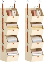 Hanging Closet Organizer 4 Tier - Clothes Hanging Shelves, Space-Saving Closet System, Fabric Storage Bins Bedroom Organization, Collapsible Baskets for Home, Dorm, Rv, Beige, 2 Pack - Image 2
