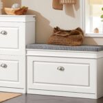 Haotian Shoe Storage Bench with Cushion, White Narrow Shoe Rack for Entryway, Small Shoe Cabinet with 2 Tiers Flip-Drawer, Closet Hallway Mudroom FSR82-L-W - Image 2