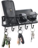 HappyHapi Key Holder for Wall Decorative, Entryway Key Hooks, Wall Mounted Key Rack with 5 Hooks, Metal Wire Mesh Basket Mail Holder, 9.8”Lx2.1”Wx4.1”H - Image 2