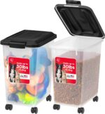 IRIS USA Dog Food Storage Container, 2 Pack, Up to 30 lbs Each, Airtight Seal for Freshness, Wheels for Rolling, Easy One Hand Opening, Made in USA, BPA Free, Clear/Black - Image 2