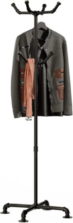 Industrial Coat Rack,Metal Pipe Coat Rack Stand Freestanding with 6 Hooks,Heavy Duty Coat Tree Sturdy Coat Racks for Entryway, Hallway, Bedroom (Black) - Image 2